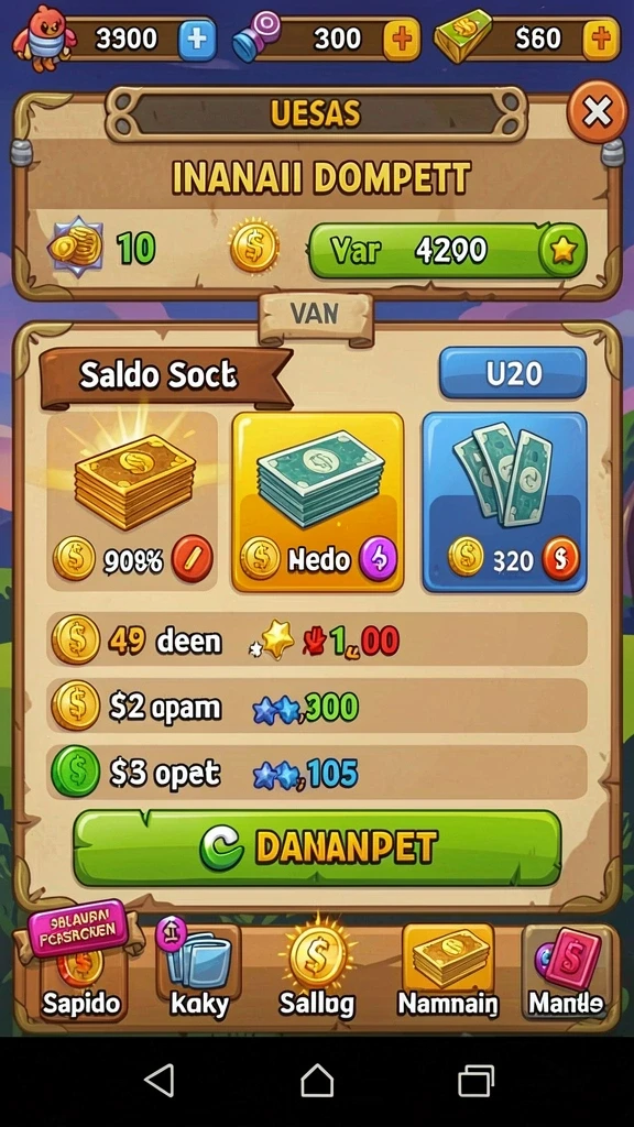 Menu permainan yang bervariasi dan mudah diakses.